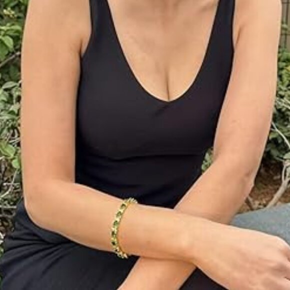 Neiman Marcus 18k Gold Plated Emerald Gemstone Round CZ Bracelet - Picture 2 of 4